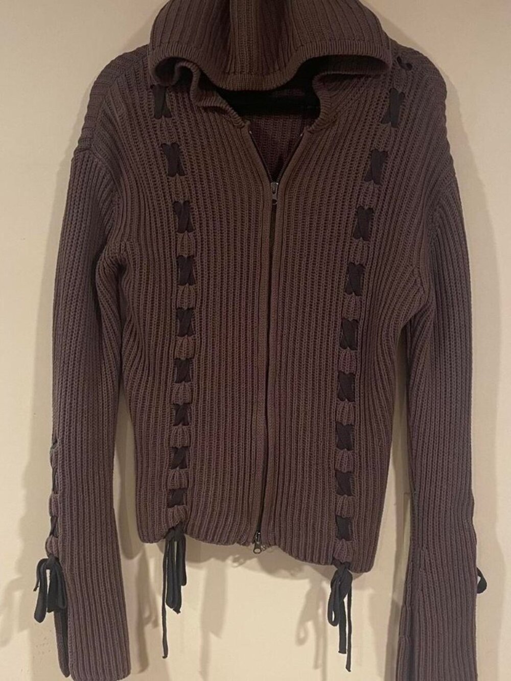 Minga London Nixie Brown Lace Up Zip Hoodie Cardigan - Picture 5 of 7